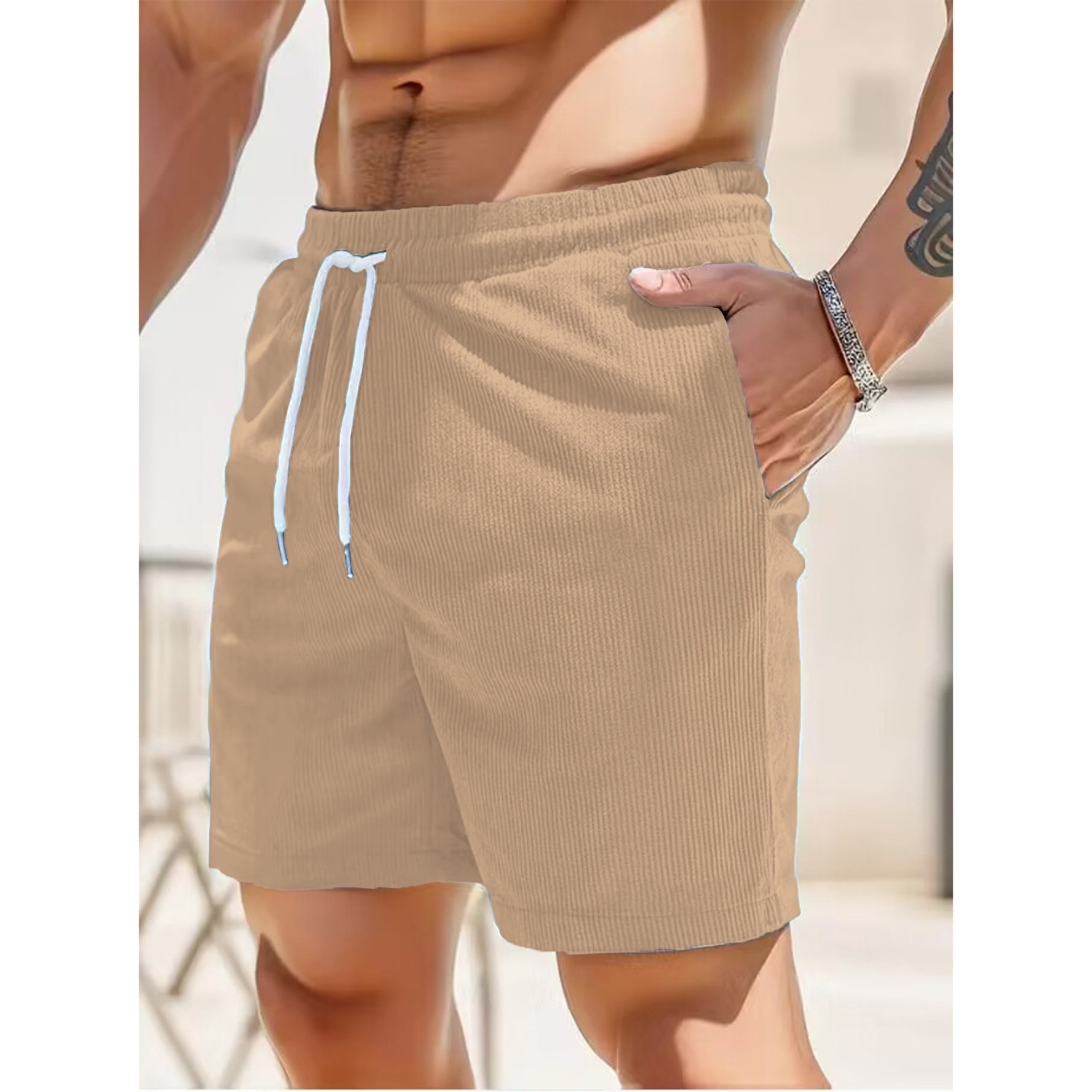 King Mcgreen star Summer Hot Selling Summer Men Grey Corduroy Shorts Training Fitness Corduroy Sportswear Five Cent Shorts