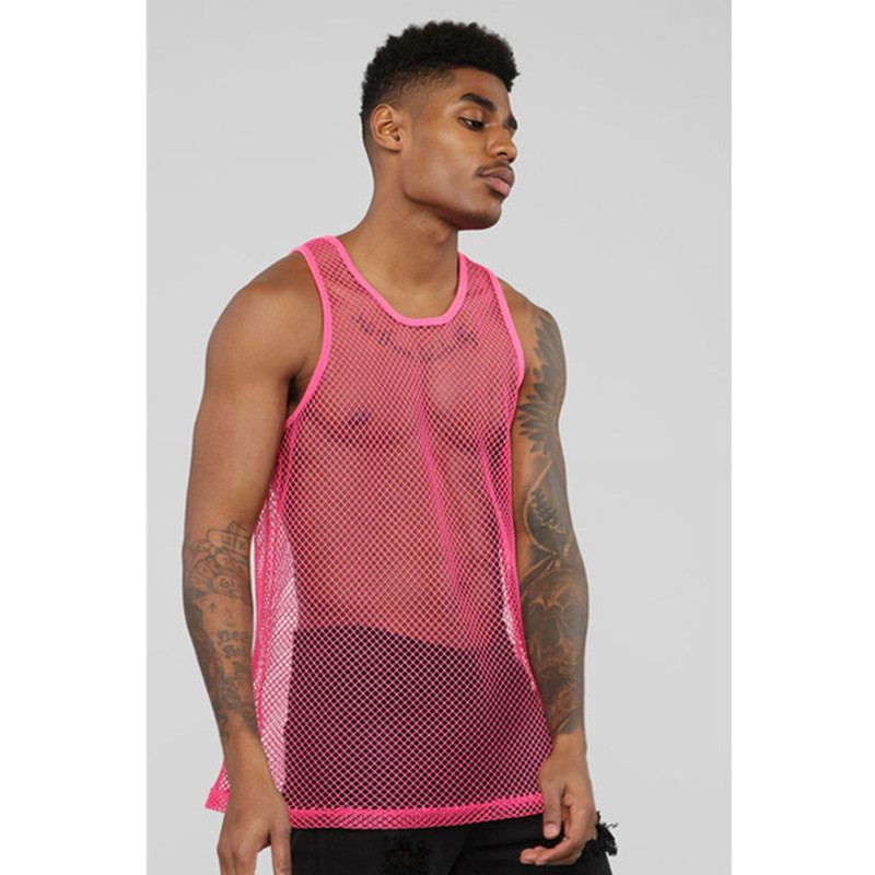 Men Mesh T Shirt See Through Short Sleeve Slim Shiny Party Nightclub Sexy T-shirts Thin Breathable Camiseta