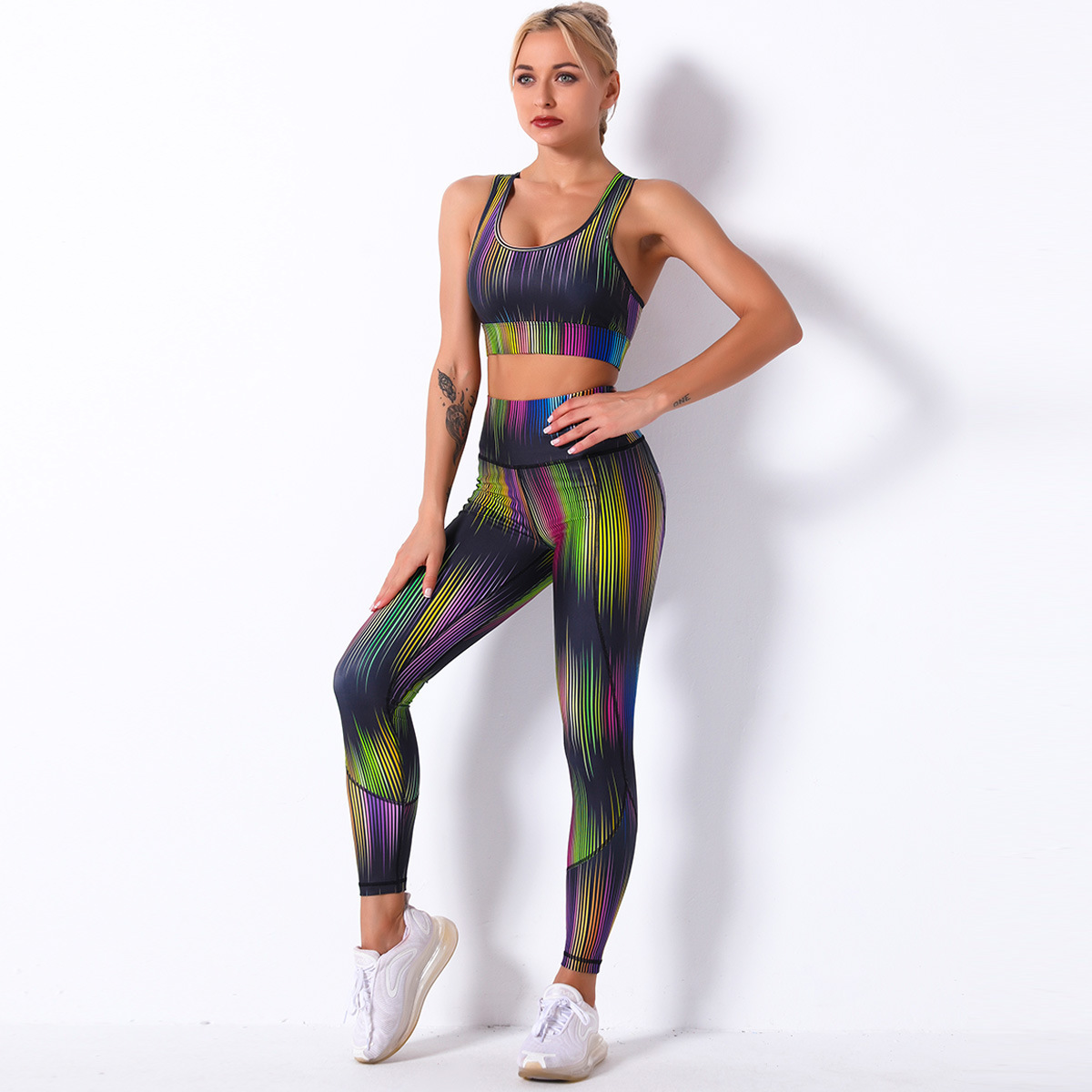 10 Styles Colorful Printed Yoga Sets Sexy Women Sportswear Bra Leggings Tight Fitness Sports Suit Yoga Set Tracksuit With Pocket