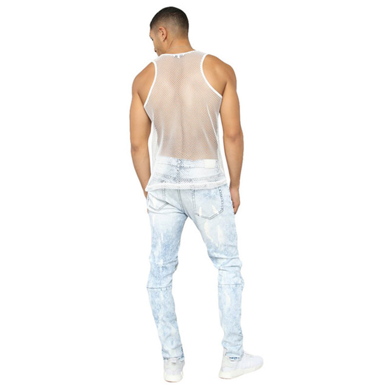 Men Mesh T Shirt See Through Short Sleeve Slim Shiny Party Nightclub Sexy T-shirts Thin Breathable Camiseta