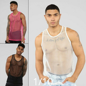 Men Mesh T Shirt See Through Short Sleeve Slim Shiny Party Nightclub Sexy T-shirts Thin Breathable Camiseta