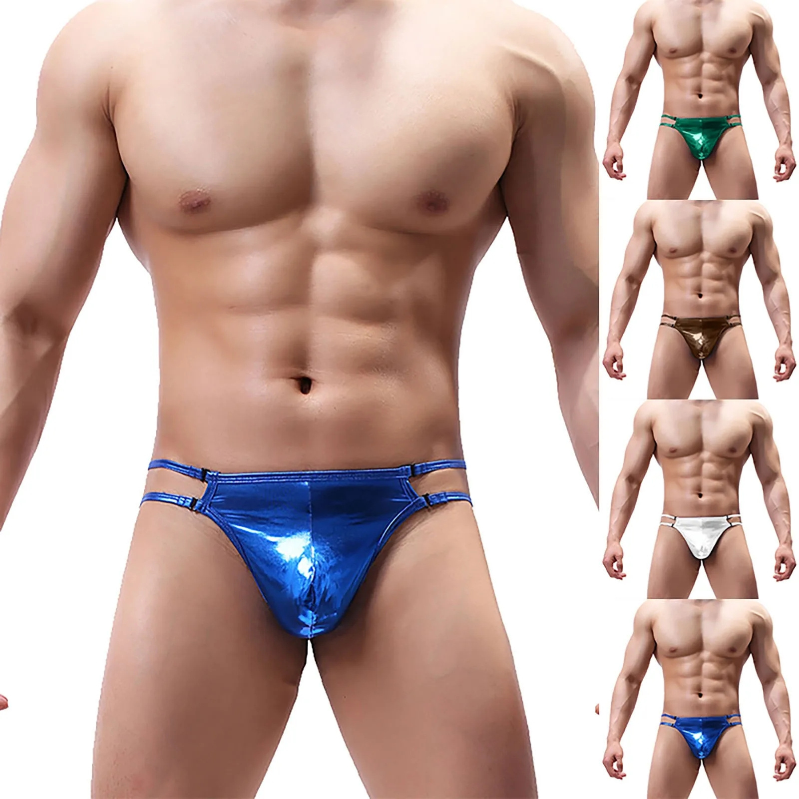 King Mcgreen Star Men Underwear Sexy Imitation Leather Briefs Bikini G-string Thong Tanga Underpants Shorts T-back Briefs