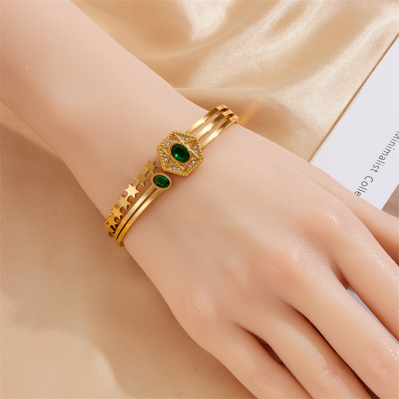 Zircon Stars Fine 316 Stainless Steel Waterproof Bracelets Bangles With Gold Filled Plated Fashion Jewelry For Women Wholesale