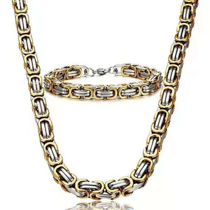 Wholesale Impressive Mechanic Style Men's Necklace Stainless Steel Gold Plated 6mm 8mm 12mm Byzantine Chain  For Men