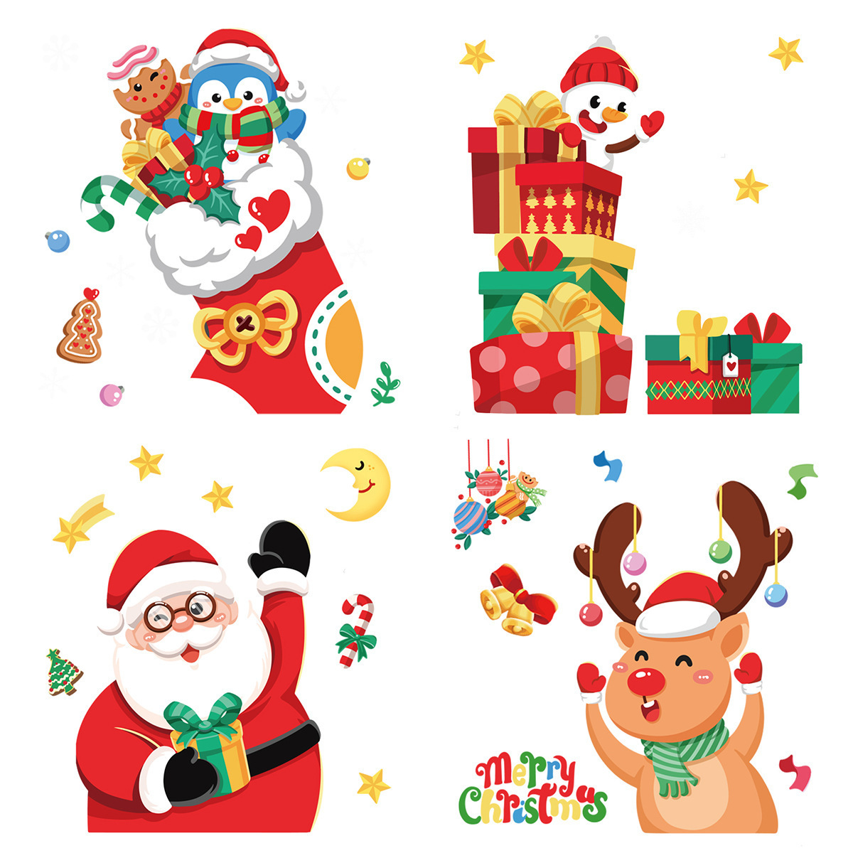 Large Double Sided Removable Merry Christmas Wall Window Sticker Gift Decal Stickers