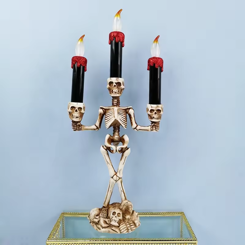 Ghost Festival Candlestick Skeleton Head Skeleton Candle Lamp Bar Secret Room Escape Terror LED Decoration Halloween Props