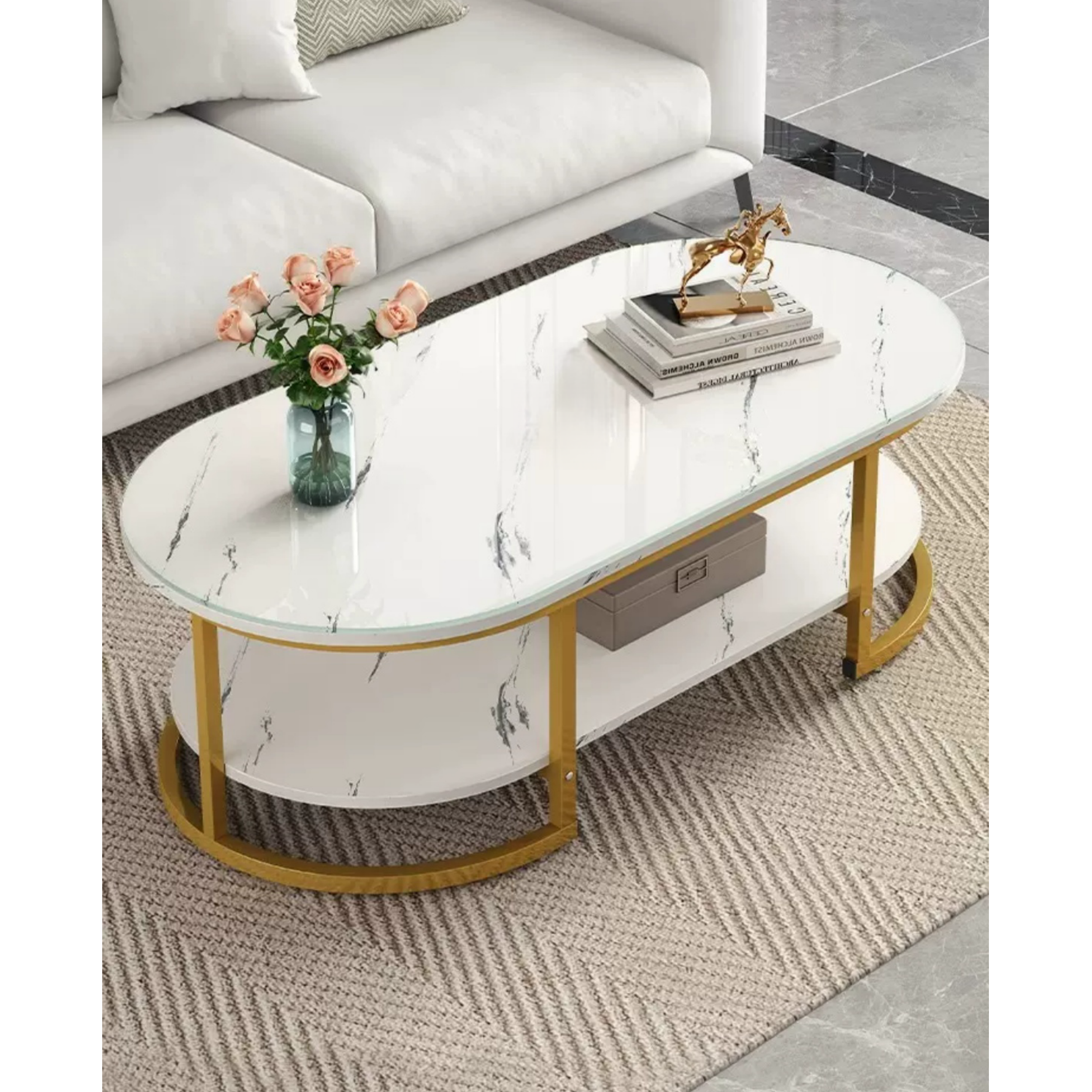 Luxury Design High End Simple Coffee Table Home Decor Center Table Gold Frame Coffee Table