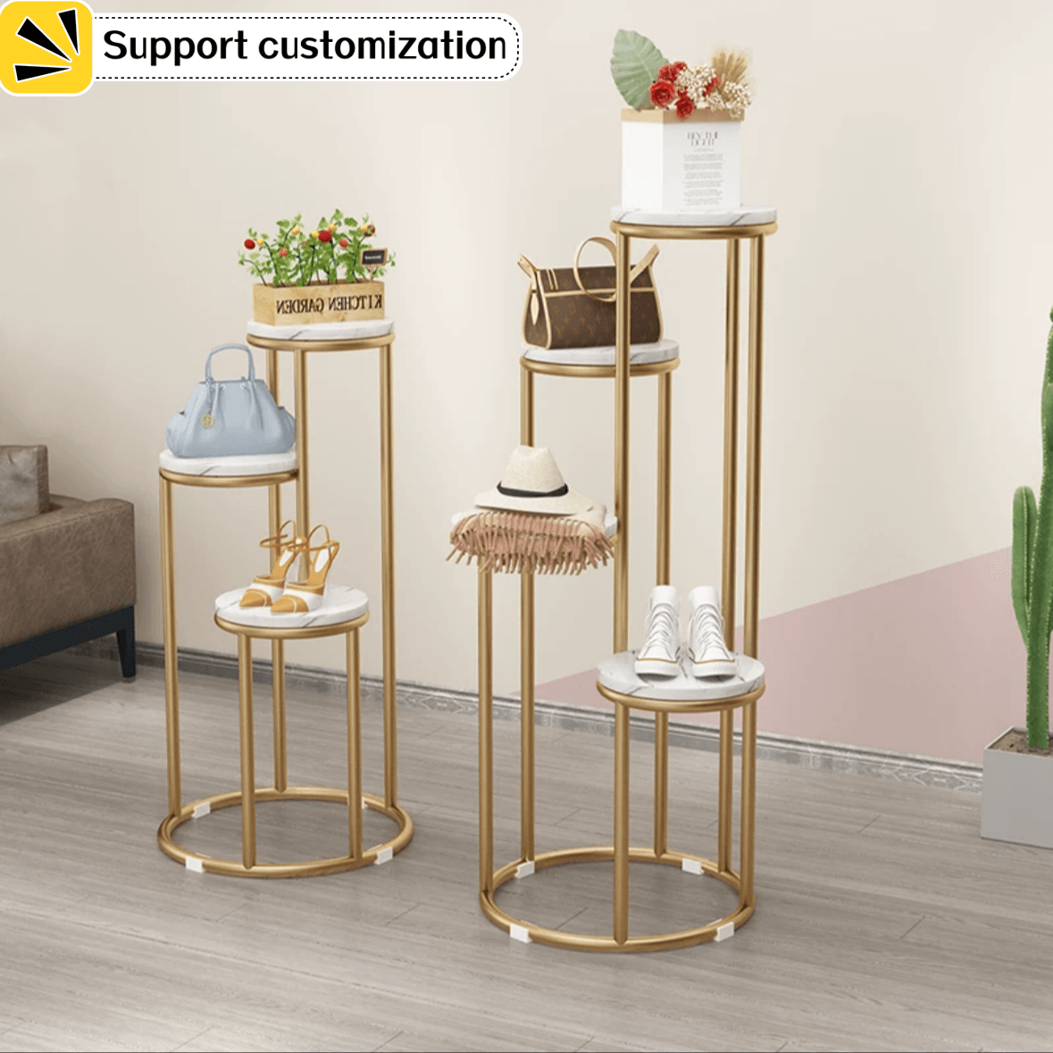 Boutique Shop Commercial Chrome Garment Shelf Metal Clothing Stand Gold Clothes Display Rack For Clothing Store.