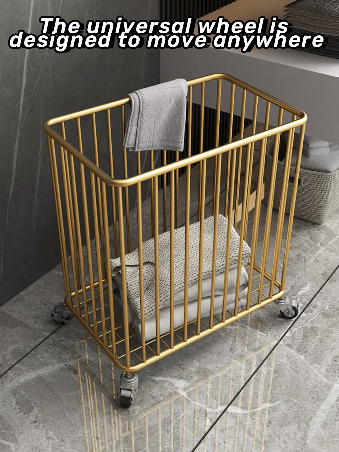 Home Luxury Gold Metal Toy Dirty Clothes Wire Storage Basket With Wheels