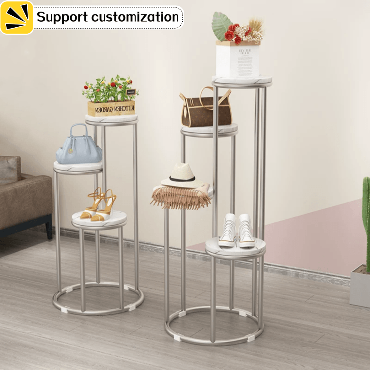 Boutique Shop Commercial Chrome Garment Shelf Metal Clothing Stand Gold Clothes Display Rack For Clothing Store.