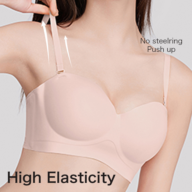 ladies half cup strapless bra seamless push up 32G no steelring High Elasticity prevent sagging invisible strapless backless bra