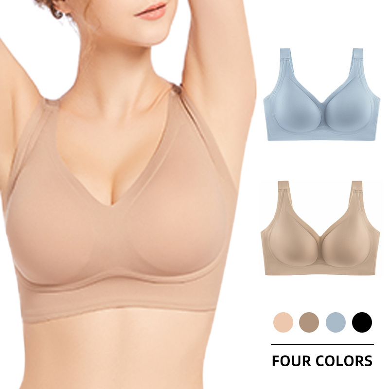 Seamless Big large cup Wireless plus size bra Uplift V-neck underwear support 4XL For Fat woman With Big breast e f g h daily