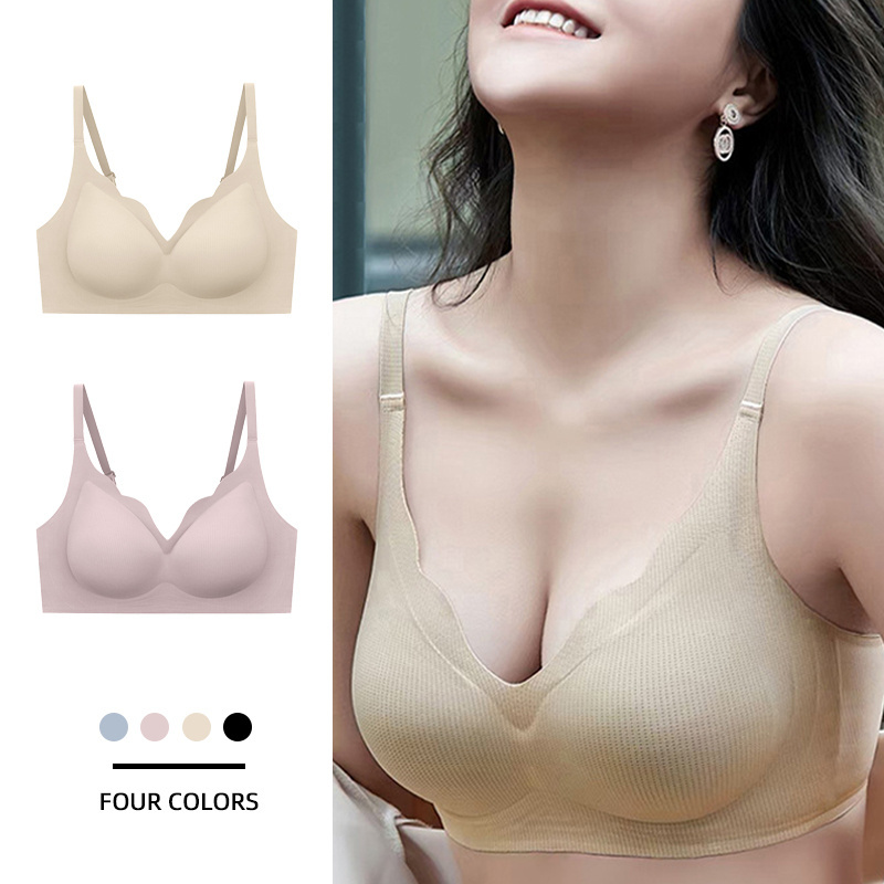 Big cup girls seamless Wireless bra Anti droop support comfort jelly bar big size 32G sports Uplift bra wavy edge vest yoga bra