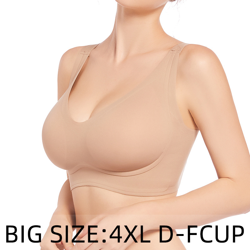 Seamless Big large cup Wireless plus size bra Uplift V-neck underwear support 4XL For Fat woman With Big breast e f g h daily