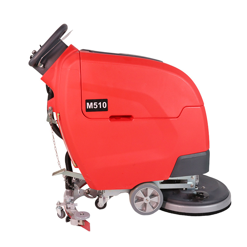 New design fully automatic hand pushed floor scrubber M510,low noise working,24v,cpu from the USA,510mm brush width for sale