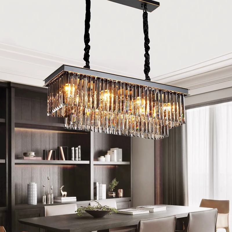 Moderne Black Crystal Chandelier Round Pendant Light Vintage Ceiling Lighting Fixture for Kitchen Island chandelier lighting