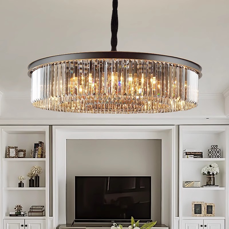 Moderne Black Crystal Chandelier Round Pendant Light Vintage Ceiling Lighting Fixture for Kitchen Island chandelier lighting