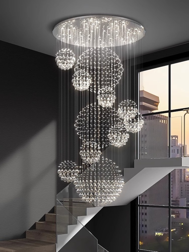 Luxury crystal chandeliers pendant lights hotel living room stair Villa stainless steel chandelier