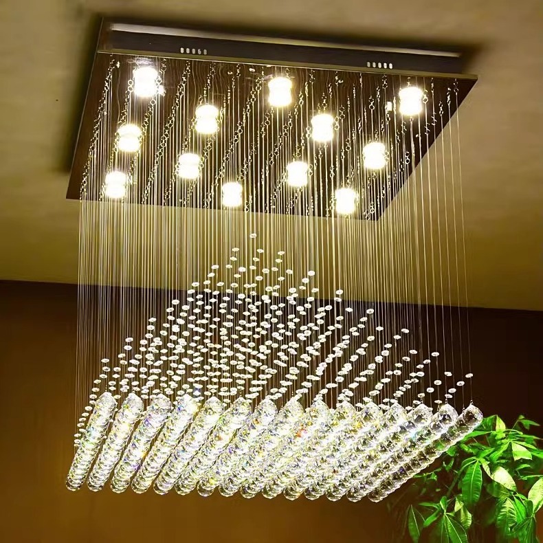 Stainless steel hanging wire crystal chandelier modern simple living room house hold chandeliers pendant light