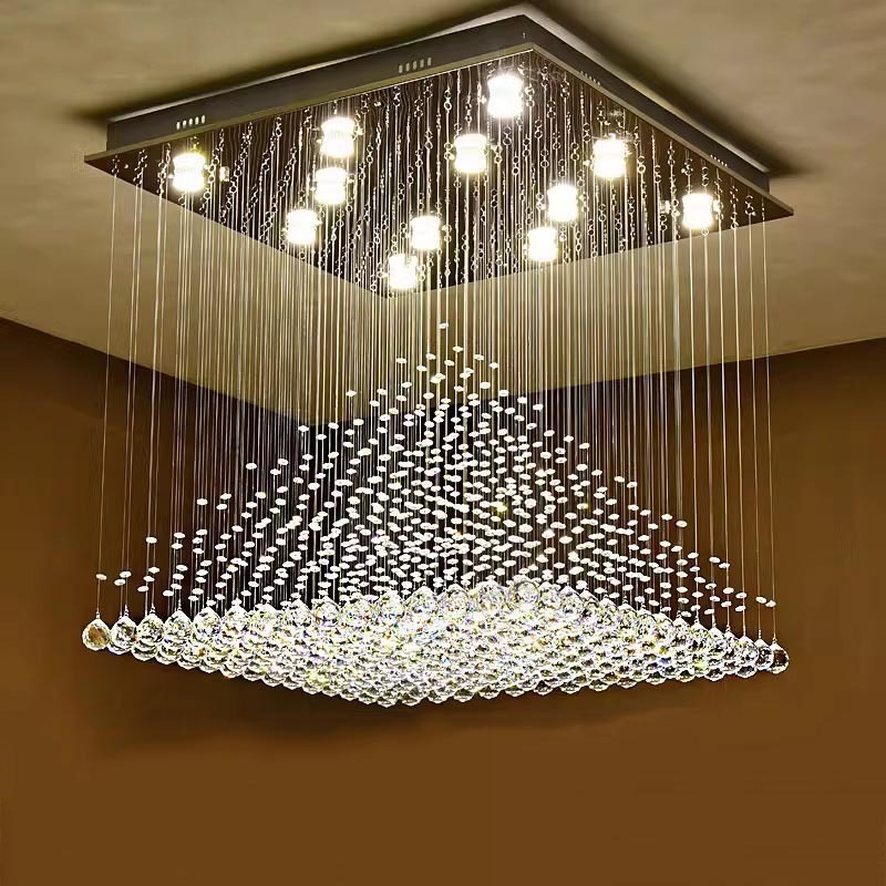 Stainless steel hanging wire crystal chandelier modern simple living room house hold chandeliers pendant light