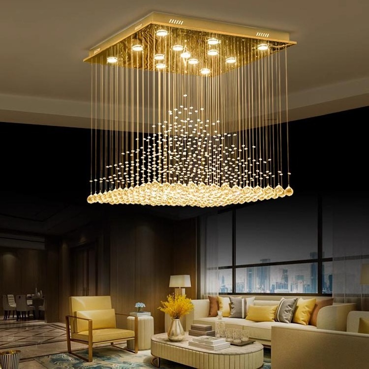 Stainless steel hanging wire crystal chandelier modern simple living room house hold chandeliers pendant light