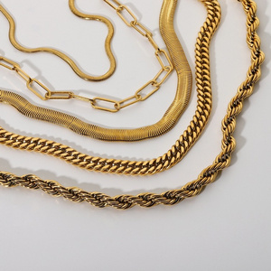 Punk Chunky Twisted Miami Cuban Chain Chocker Stainless Steel 18K Gold Plated Snake Rope Chain Short Necklace Men Women