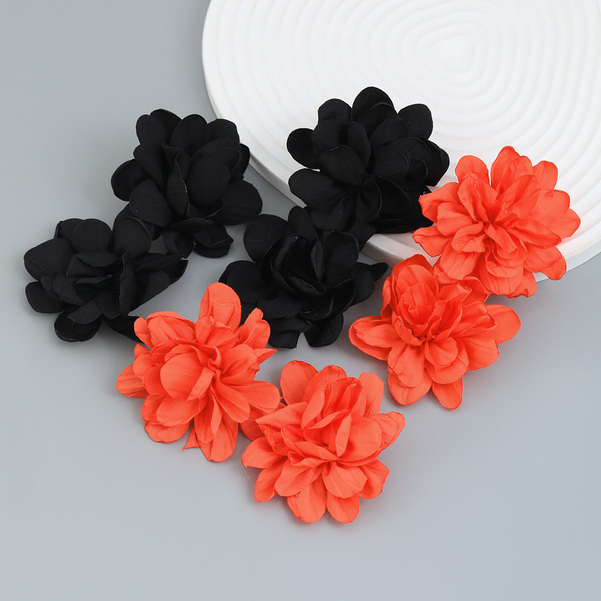 ZA Fashion Fabric Black Red Big Flower Pendant Drop Earrings Boho Floral Banquet Jewelry Wholesale for Women