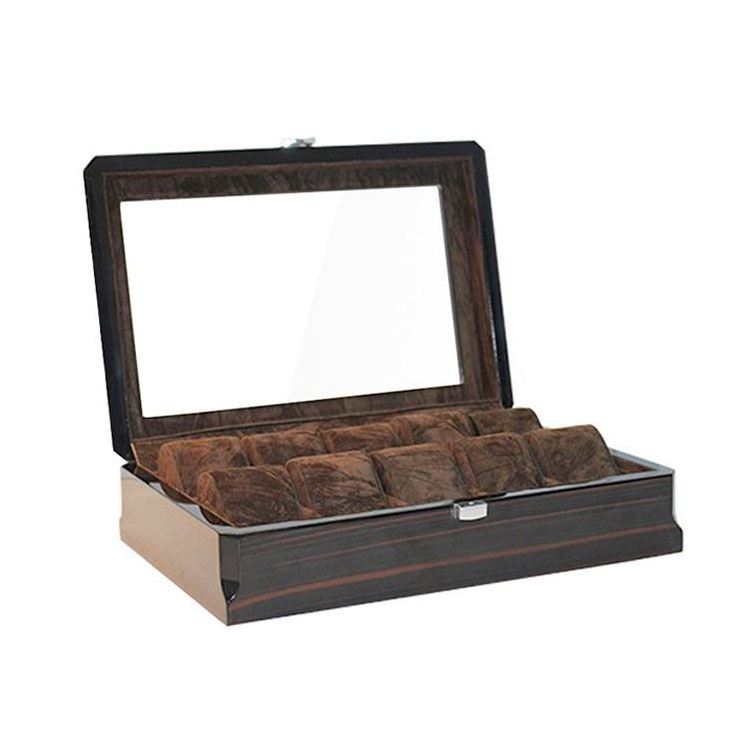 OEM Custom Luxury Handmade Velvet Display  12 slots Watch Storage Box Case wood packing box