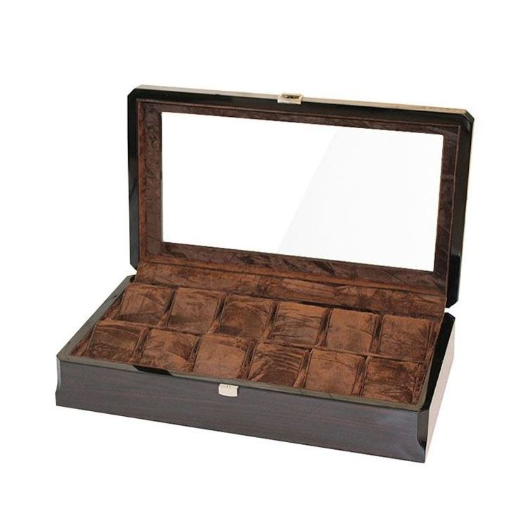 OEM Custom Luxury Handmade Velvet Display  12 slots Watch Storage Box Case wood packing box