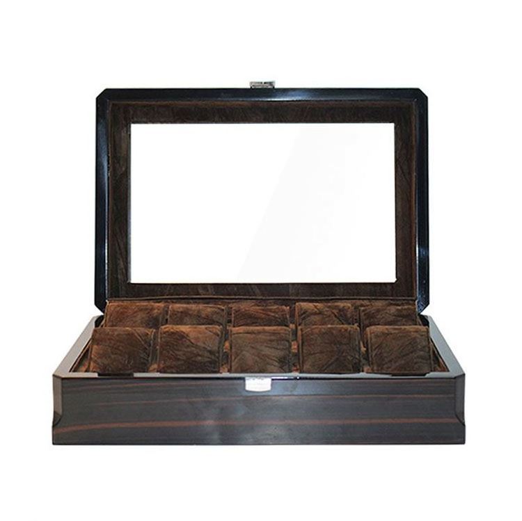 OEM Custom Luxury Handmade Velvet Display  12 slots Watch Storage Box Case wood packing box