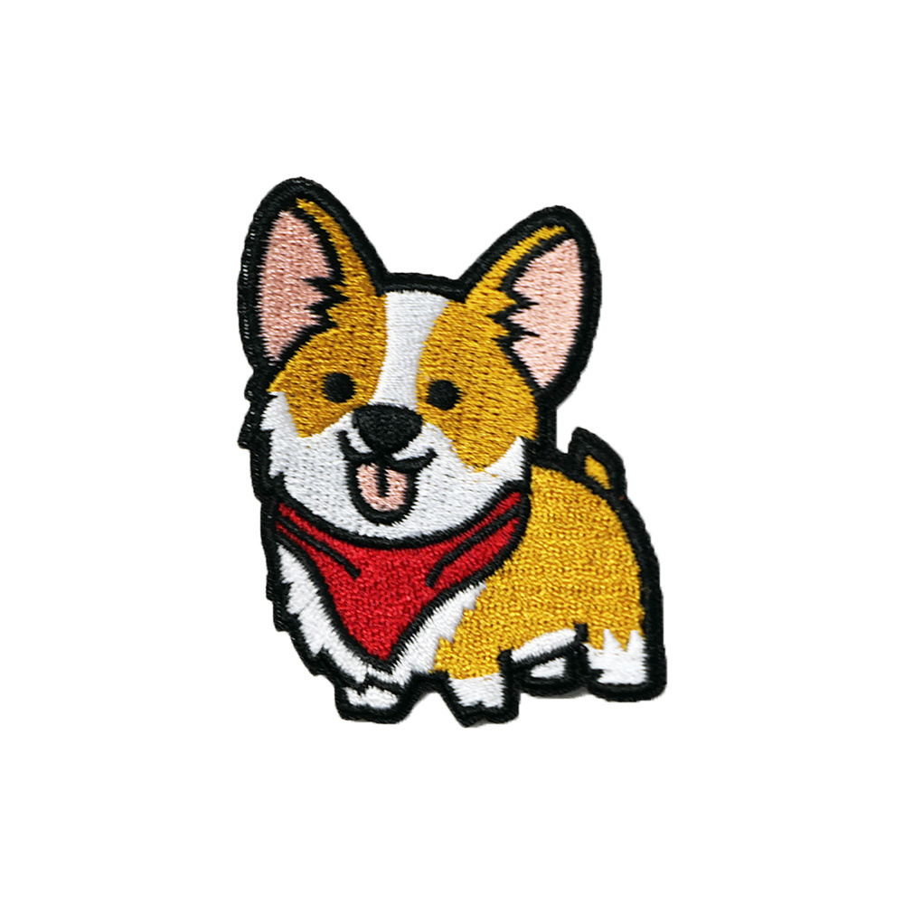 MC Patch Cute Corgi Animal Sewing Kids Clothing Appliques Custom Logo Embroidered Heat Press Iron on Embroidery Patches