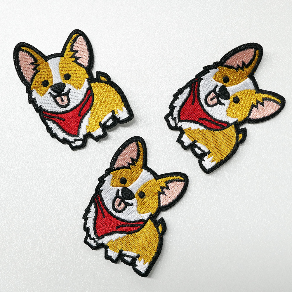 MC Patch Cute Corgi Animal Sewing Kids Clothing Appliques Custom Logo Embroidered Heat Press Iron on Embroidery Patches