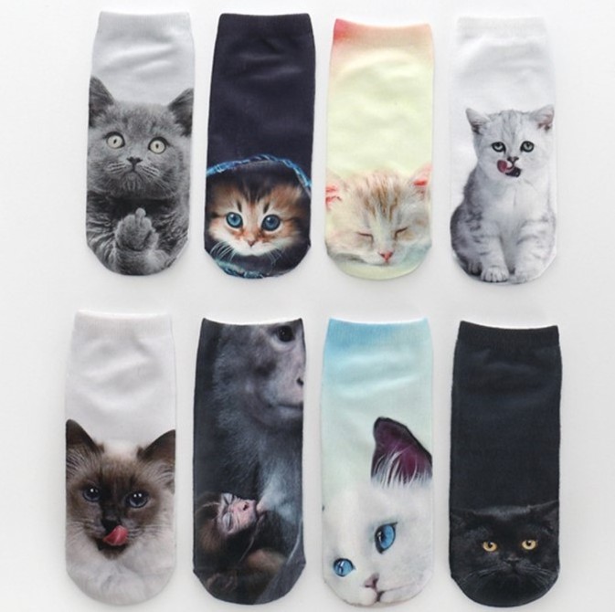 3D Print Funny Cute Cartoon Cat Anklet Fashion Unisex Socks Girl Casual Adult Women Men  Cat Kitten Face Socks