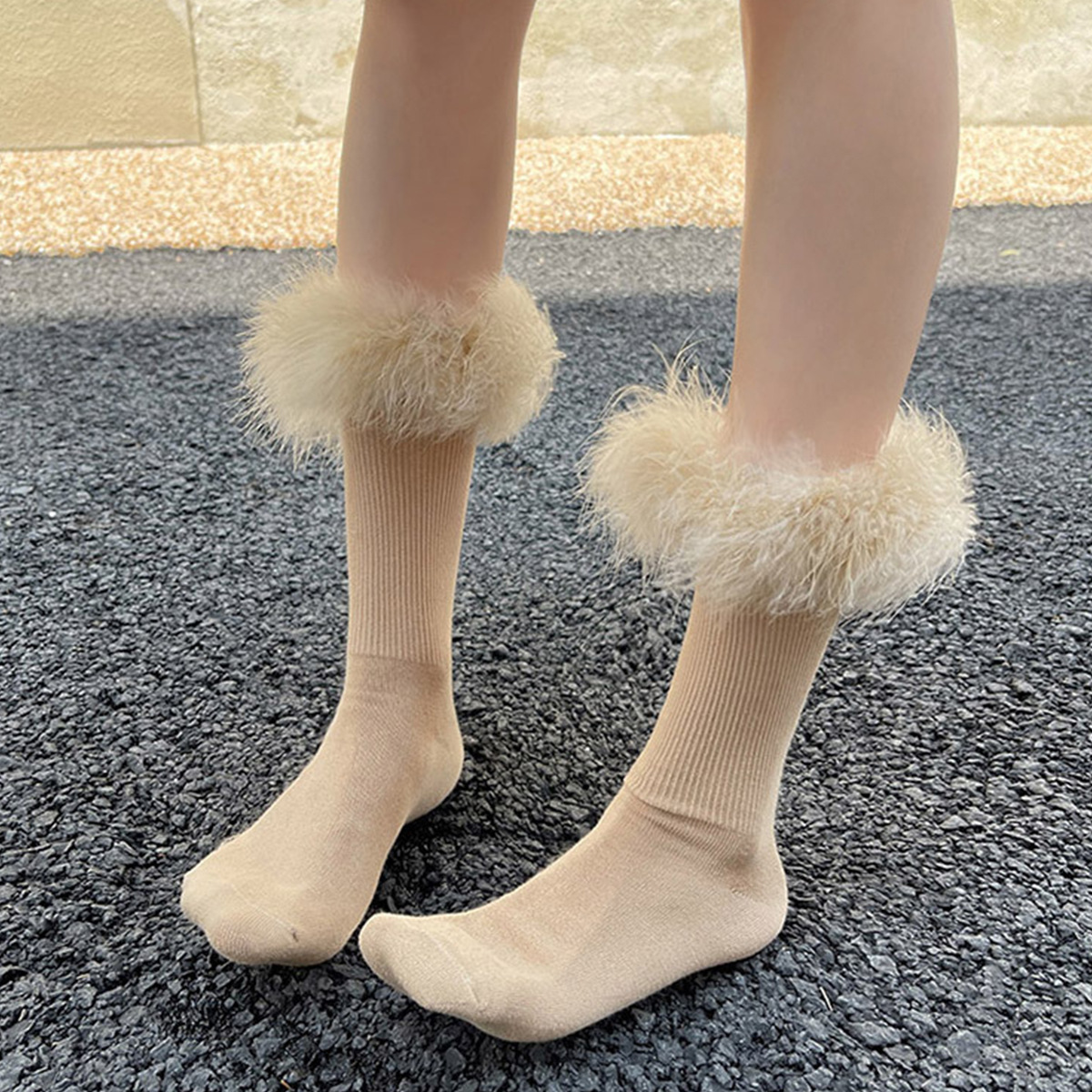 Autumn Winter Fashion Cotton Long Sock Women Fluffy Feather Mid-tube Socks Sweet Boot Calf Socks Sexy Ladies Stockings