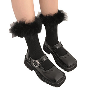 Autumn Winter Fashion Cotton Long Sock Women Fluffy Feather Mid-tube Socks Sweet Boot Calf Socks Sexy Ladies Stockings