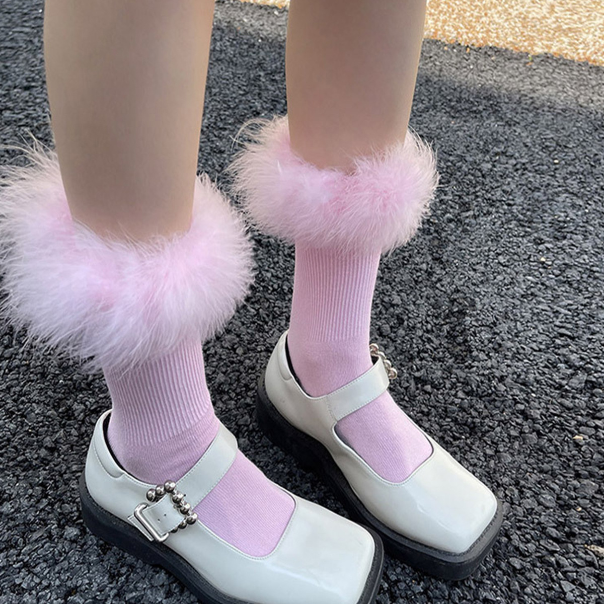 Autumn Winter Fashion Cotton Long Sock Women Fluffy Feather Mid-tube Socks Sweet Boot Calf Socks Sexy Ladies Stockings