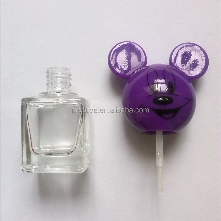 cute series Mouse ABS plastic cap with 15ml square glass bottle for nail polish package