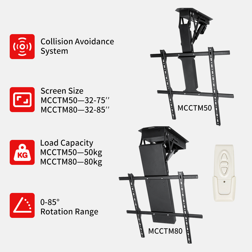 Mction Adjustable Remote Control Retractable Motorized Lift Flip Down TV Mount Pitched Roof Ceiling Folding Electric Bracket