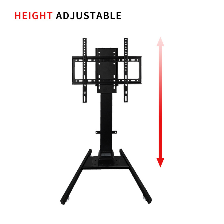 Mobile Motorized Height Adjustable TV Floor Stand Tripod Modern Living Room Furniture Latest Design Black Simple Portable