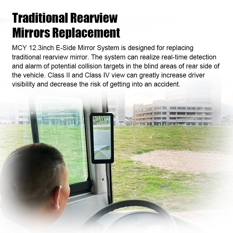 12.3 inch IPS Digital Bus Truck Blind Spot Cover Rear View Screen Replace Backup Camera E Side Mirror Monitor