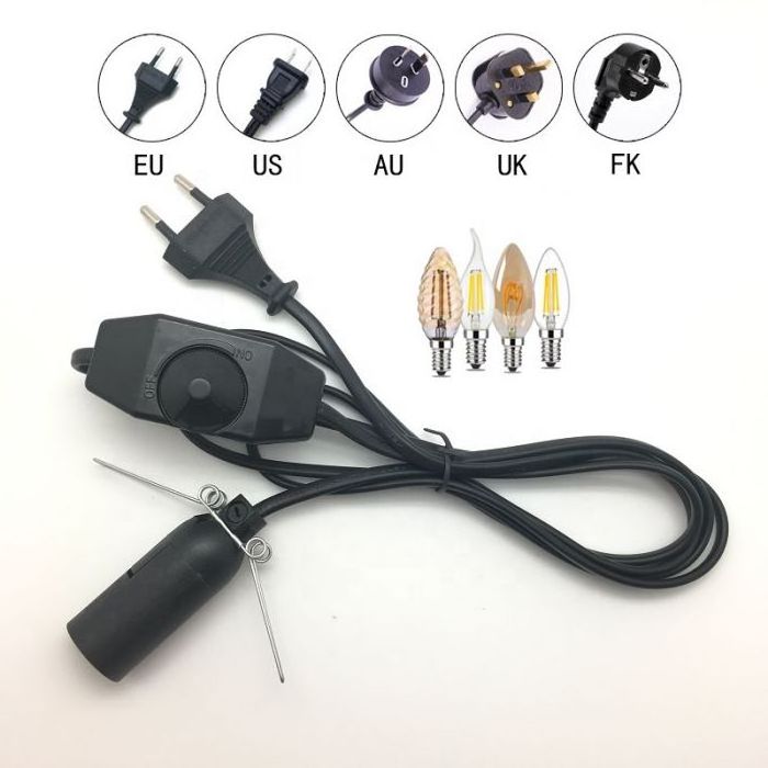 Eu Us Uk Salt Lamp AC Power Cord With Inline Dimmer Switch And E14 Lamp Holder Wire Cable On Off Switch Light Dimmer