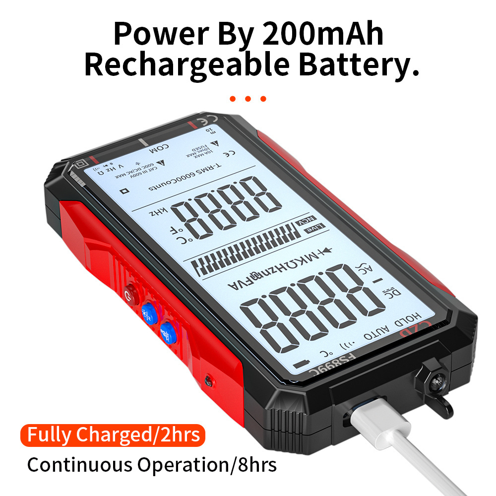 Super Full Screen Rechargeable 6000 Counts Auto Range Digital Professional Multimeter Easy To Read Easy To Operate