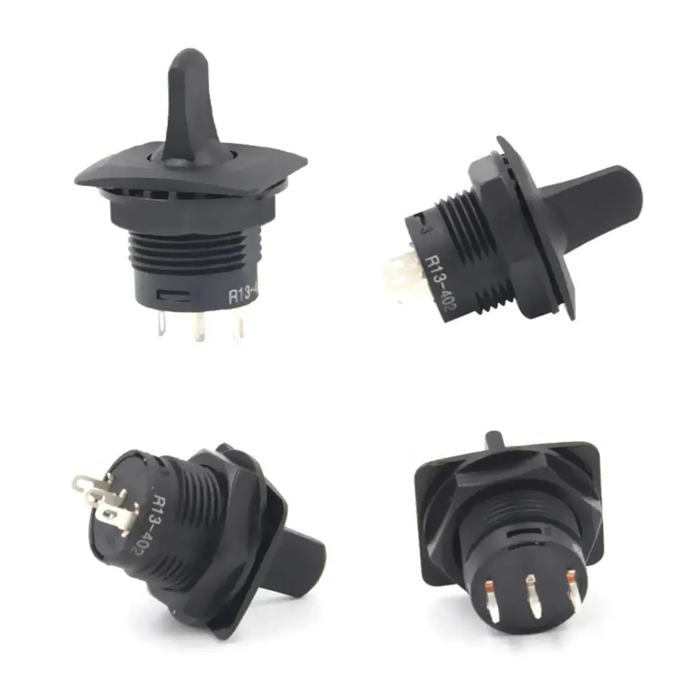 Black R13-402 ON-OFF-ON 3Pin 3Position 2Position Round Flat Toggle Switch SPDT