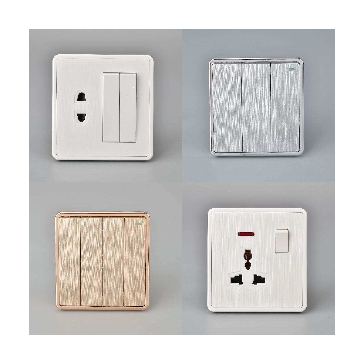 UK Standard Electric Wall Sockets And Switches Gray/Black 16A Ultra-Thin PC Brushed Panel Switch And Socket