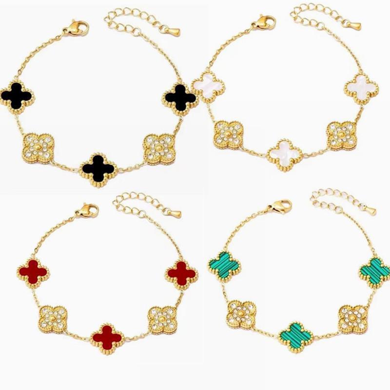 Wholesale Fashion Ladies 18k Gold Plated Stainless Steel Four Leaf Clover Bracelet for Women