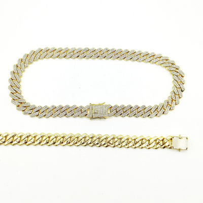 14MM Gold Plated Diamond Miami Cuban Link Chain Iced Out Bling Cuban Link Necklace Cuban Choker Diamond Choker Hip Hop Chain