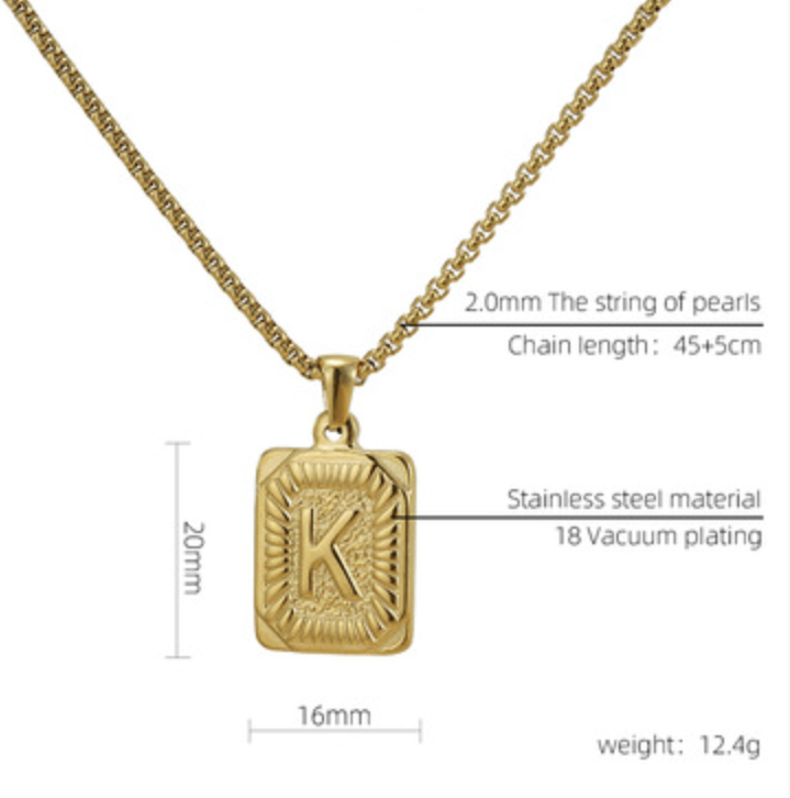 Fashion 18k Gold Plated Initial Letter Pendant Necklace  Womens Capital Letter White Gold Plated A Z Stainless Steel Box Chain