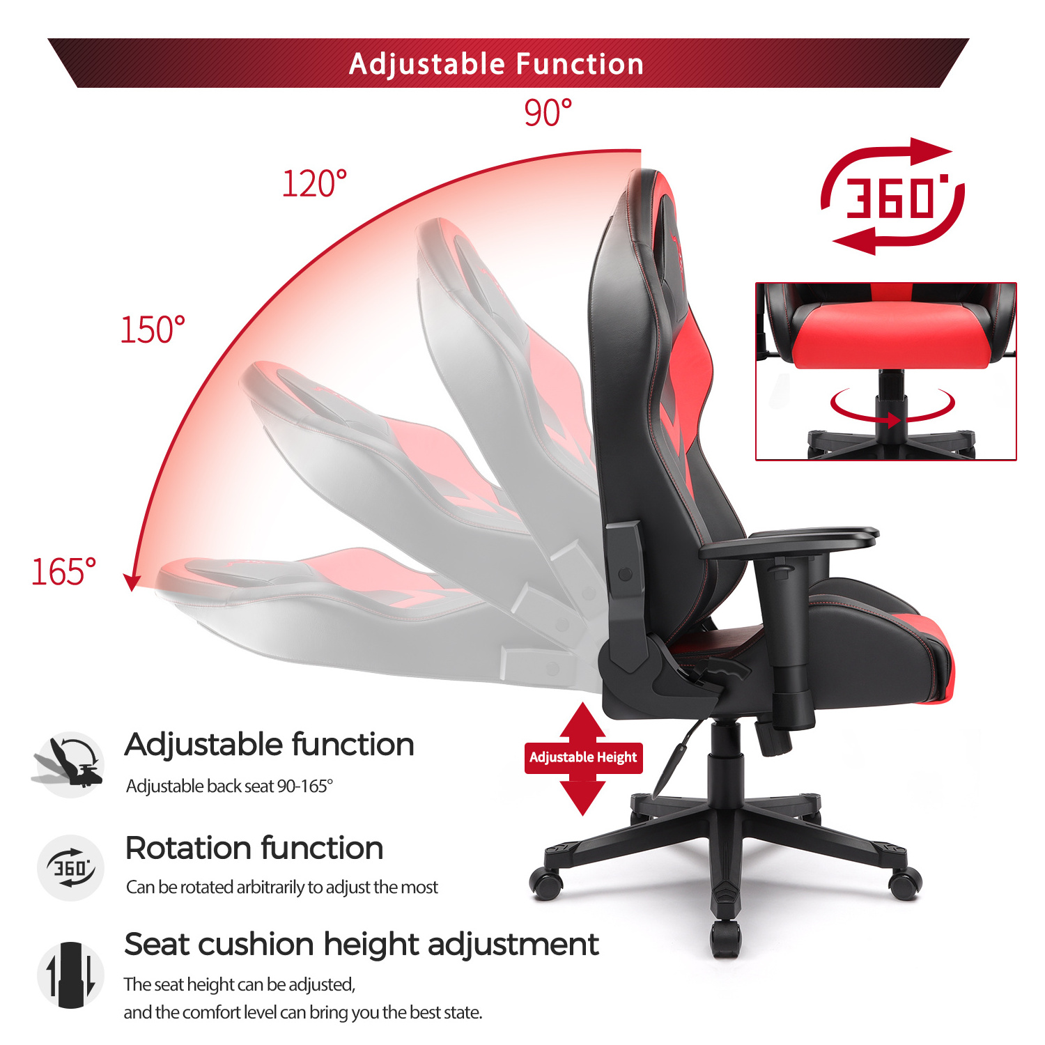 RTS Hign Quality Adult Black and Red Leather Office Racing Gaming Chair with Armrest Parts