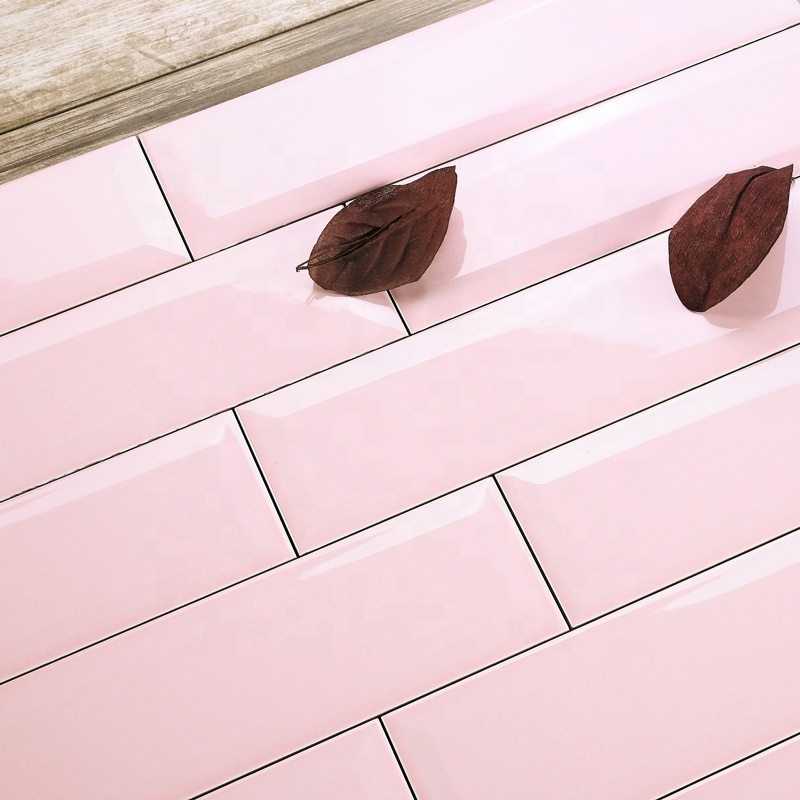 75*300mm bevel shiny pink ceramic wall tiles decoration tiles