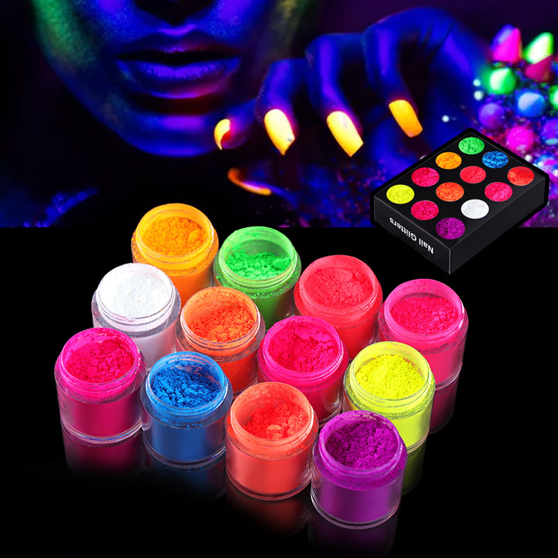 12pcs/set Nail Design Professional Dipping Nail Powder Set Glow in the Dark Acrylic Powder Nails Fluorescent Dipping Powder